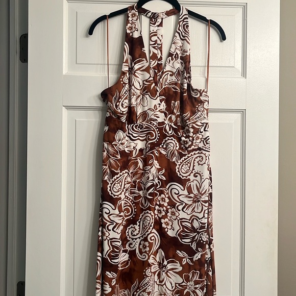 MSK brown print halter maxi dress-size S-NWT - Picture 1 of 6